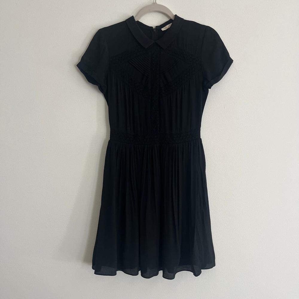 Maje Black Peter Pan Collar Lace Trim Fit and Flare Mini Dress Size S